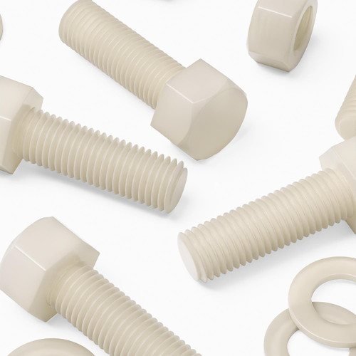 5x Natural Nylon Hex Head Plastic Screws & Bolts M20 x 60mm, Nuts & Washers