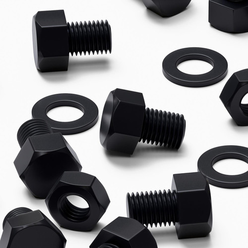 10x Black Nylon Hex Head Plastic Screws & Bolts M16 x 20mm, Nuts & Washers