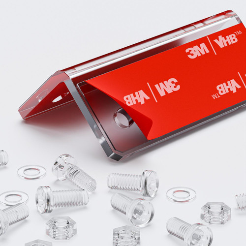 4 x Angled L Brackets, Polished Clear Acrylic + 20x M5 Bolts - (Right Angle Bracket), No glue required, Self Adhesive.