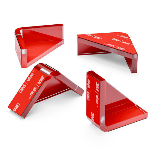 4x v3, 5mm thickness, Corner Brackets, Polished Clear Acrylic, No glue required, Self Adhesive