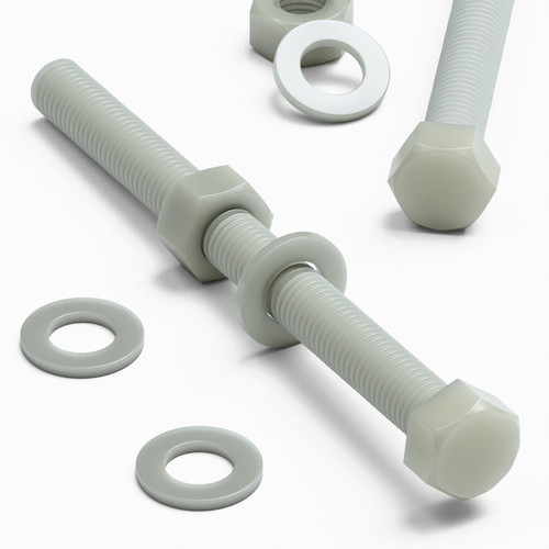 10x Natural Glass Filled Nylon Hex Head Screws M8 x 100mm, Nuts & Washers