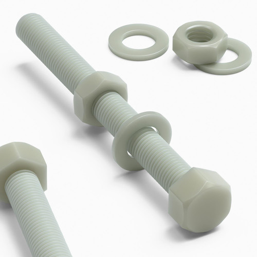 5x Natural Glass Filled Nylon Hex Head Screws M16 x 150mm, Nuts & Washers