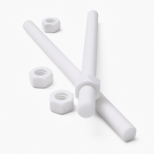 2x White Polypropylene (PP) M10 x 200mm Threaded Rods, Studding + 4 Nuts
