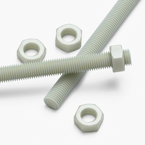 2x Natural Nylon PA66+GF M16 x 200mm Threaded Rods, Studding + 4 Nuts