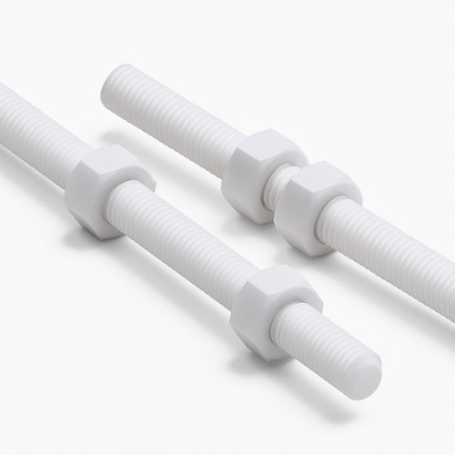 2x White PTFE M8 x 200 mm Threaded Rods, Plastic Studding + 4 Nuts