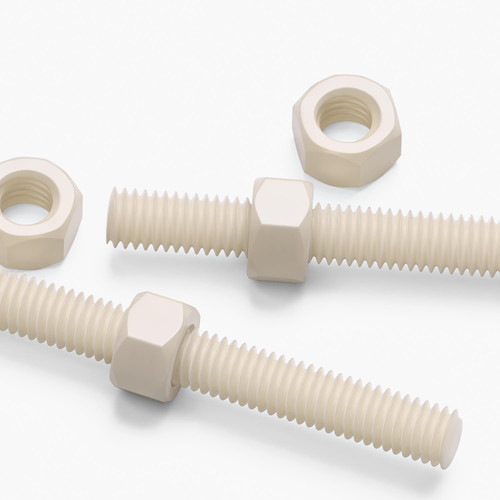 2x Natural Nylon PA66 M5 x 200mm Threaded Rods, Plastic Studding + 4 Nuts
