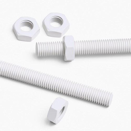 2x White PTFE M14 x 200 mm Threaded Rods — Short Plastic Threaded Bars