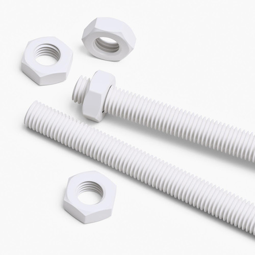 2x White PTFE M14 x 1000mm Threaded Rods, Plastic Studding + 4 Nuts