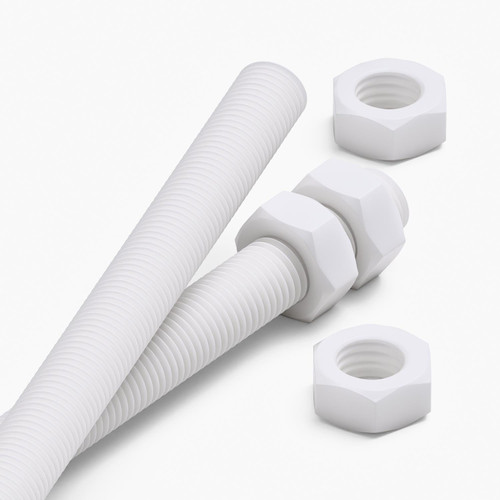 2x White Polypropylene (PP) M16 x 500mm Threaded Rods, Studding + 4 Nuts