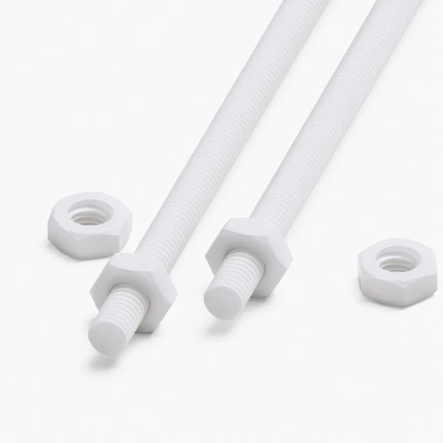 2x White PTFE M3 x 500 mm Threaded Rods, Plastic Studding + 4 Nuts