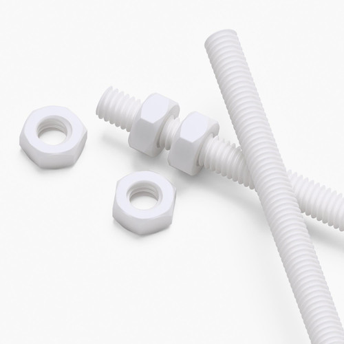 2x White PTFE M4 x 1000 mm Plastic Threaded Rods - Full Thread Studding + 4 Nuts