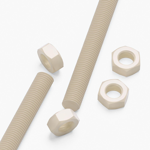 2x Natural Nylon PA66 M16 x 500mm Threaded Rods, Plastic Studding + 4 Nuts