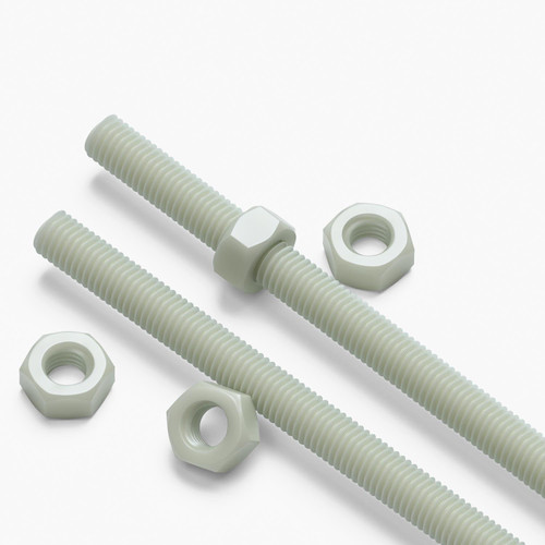 2x Natural Nylon PA66+GF M10 x 1000 mm Threaded Rods, Studding + 4 Nuts
