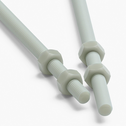 2x Natural Nylon PA66+GF M10 x 200mm Threaded Rods, Studding + 4 Nuts