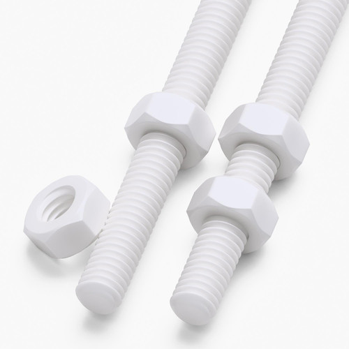 2x White PTFE M6 x 200mm Threaded Rods, Plastic Studding + 4 Nuts