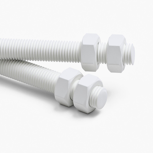 2x White Polypropylene (PP) M16 x 1000mm Threaded Rods, Studding + 4 Nuts