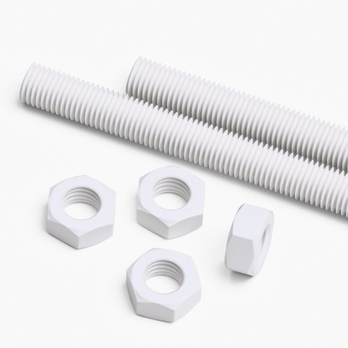 2x White PTFE M16 x 500mm Threaded Rods, Plastic Studding + 4 Nuts