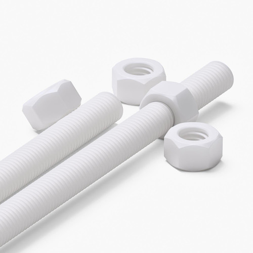 2x White Polypropylene (PP) M10 x 500 mm Threaded Rods, Studding + 4 Nuts