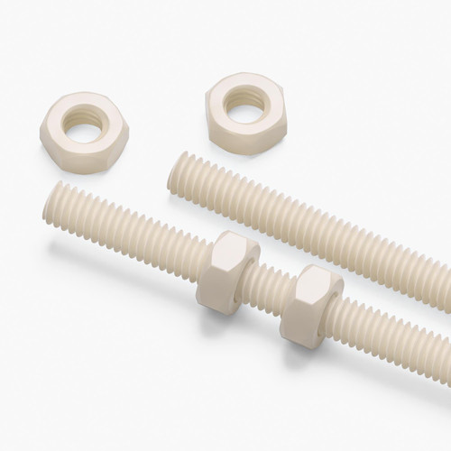 2x Natural Nylon PA66 M4 x 200 mm Threaded Rods, Plastic Studding + 4 Nuts
