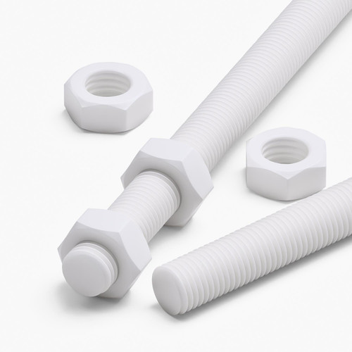 2x White Polypropylene (PP) M16 x 200mm Threaded Rods, Studding + 4 Nuts