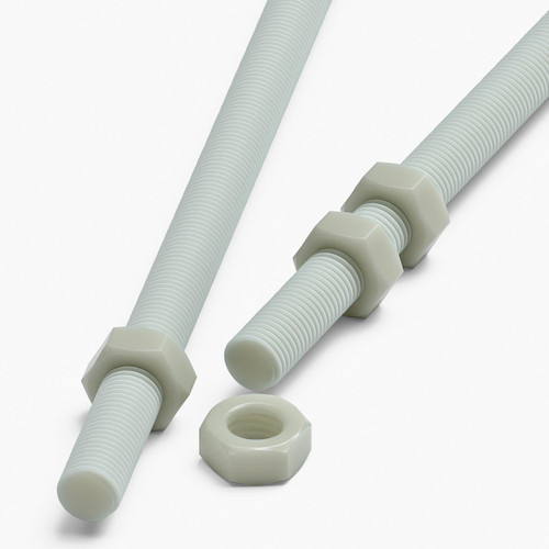 2x Natural Nylon PA66+GF M16 x 1000mm Threaded Rods, Studding + 4 Nuts