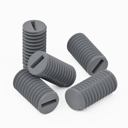 50x Grey PVC Plastic M5 x 10 mm Slotted Grub Screws, Set Screws