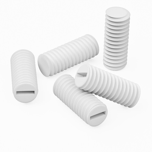 50x White Polypropylene Plastic M4 x 10mm Slotted Grub Screws, Set Screws