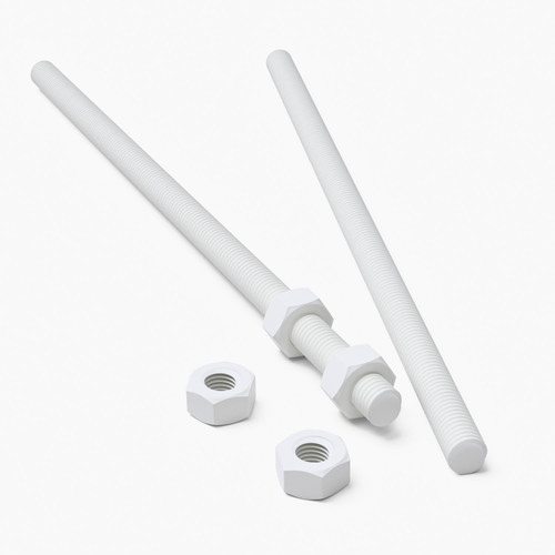 2x White Polypropylene (PP) M8 x 300 mm Threaded Rods, Studding + 4 Nuts