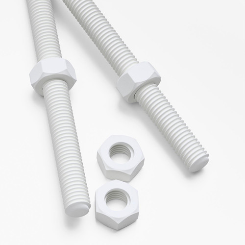 2x White Polypropylene (PP) M10 x 300 mm Threaded Rods, Studding + 4 Nuts