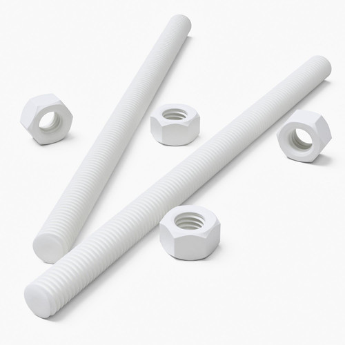 2x White Polypropylene (PP) M12 x 300 mm Threaded Rods, Studding + 4 Nuts