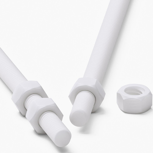 2x White PTFE M5 x 300 mm Threaded Rods, Plastic Studding + 4 Nuts