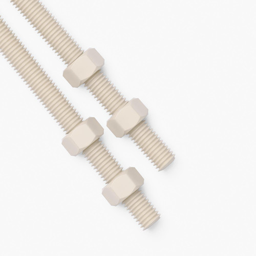 2x Natural Nylon PA66 M12 x 300 mm Threaded Rods, Plastic Studding + 4 Nuts