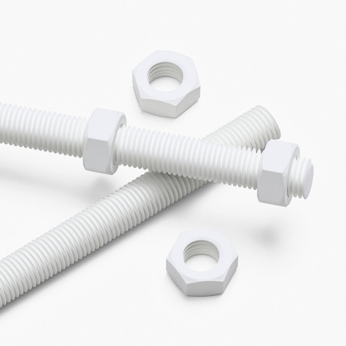 2x White Polypropylene (PP) M16 x 300 mm Threaded Rods, Studding + 4 Nuts