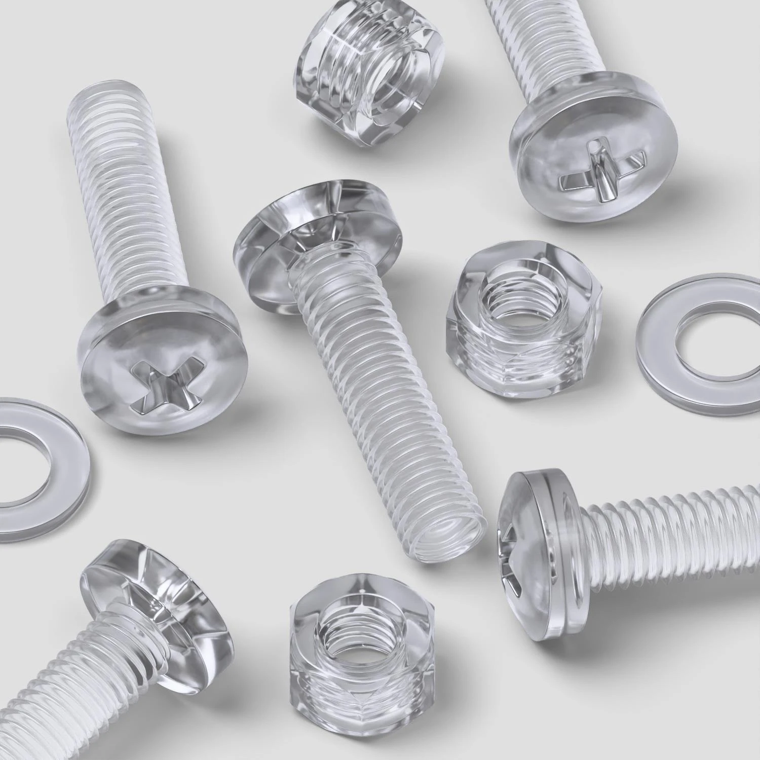 60x Clear Acrylic Pan Head Plastic Screws & Bolts M5 x 20 mm, Nuts & Washers