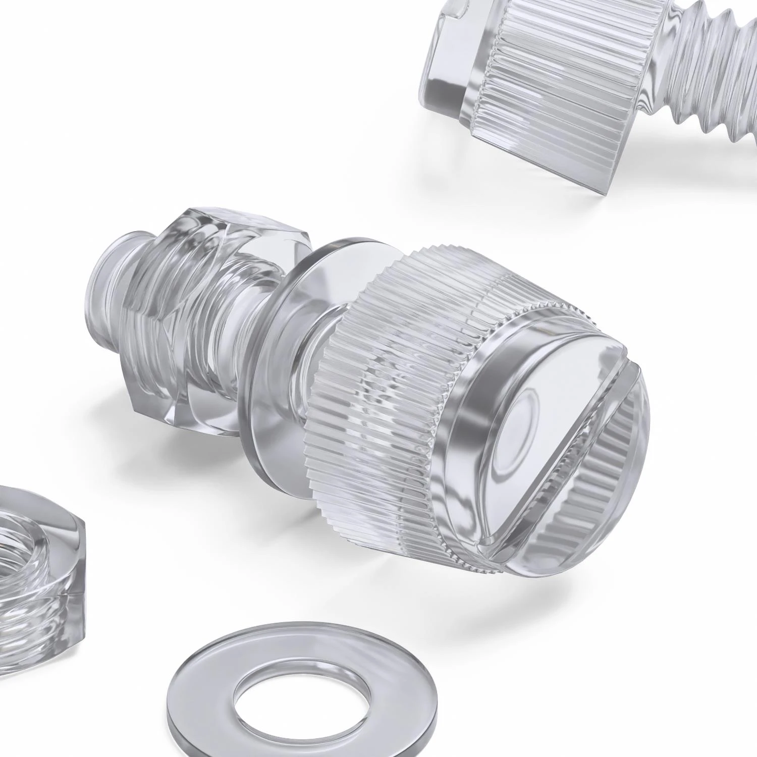 60x Clear Acrylic Slotted Knurled Thumbscrews M3 x 10 mm, Nuts & Washers