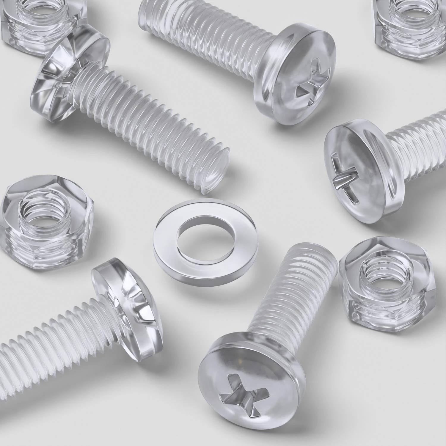 60x Clear Acrylic Pan Head Plastic Screws & Bolts M6 x 20 mm, Nuts & Washers
