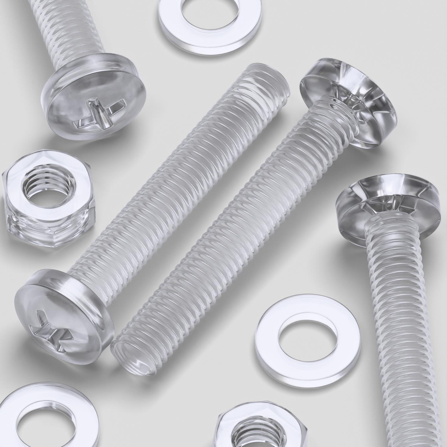 60x Clear Acrylic Pan Head Plastic Screws & Bolts M6 x 40 mm, Nuts & Washers