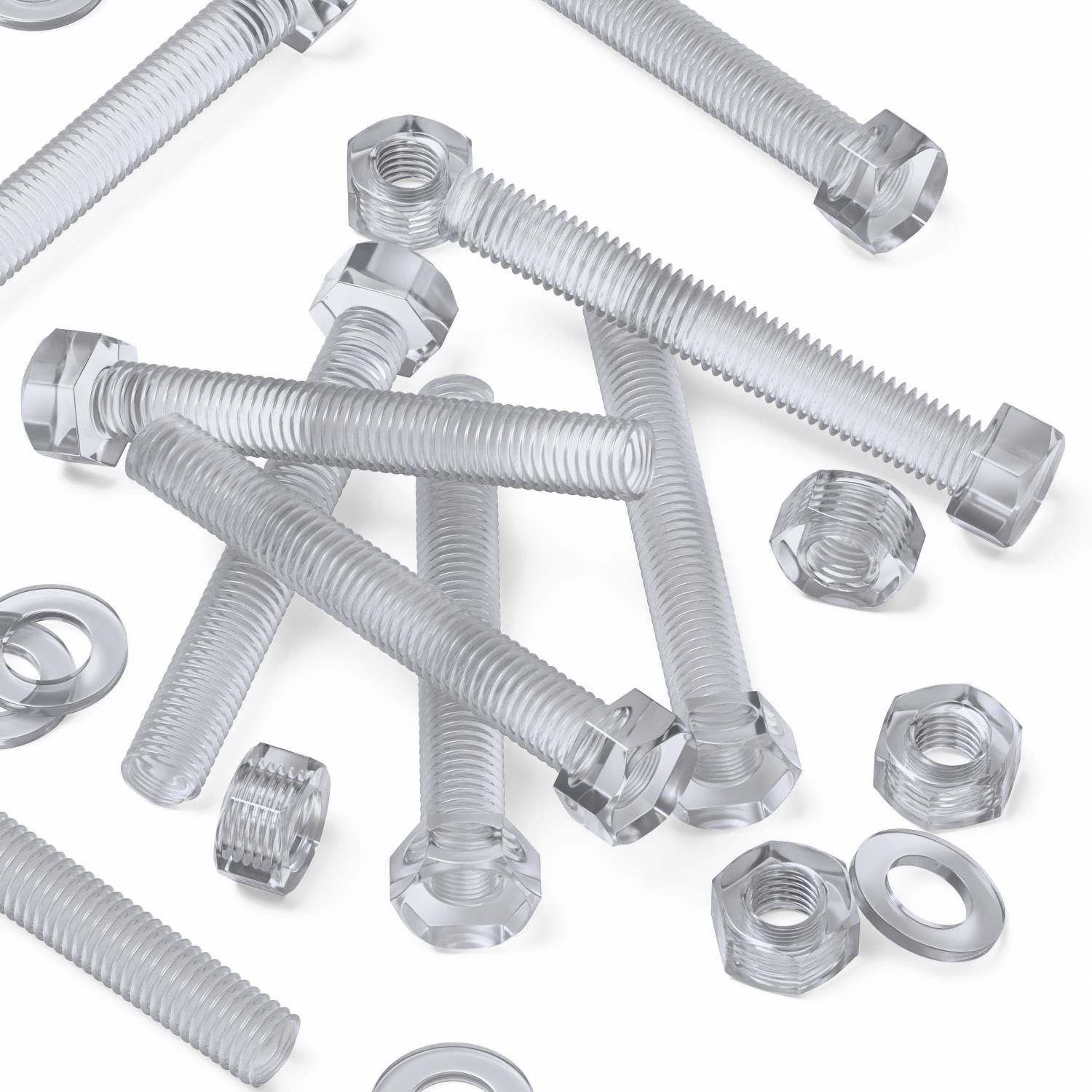 30x Clear Acrylic Hex Head Plastic Screws & Bolts M8 x 60 mm, Nuts & Washers