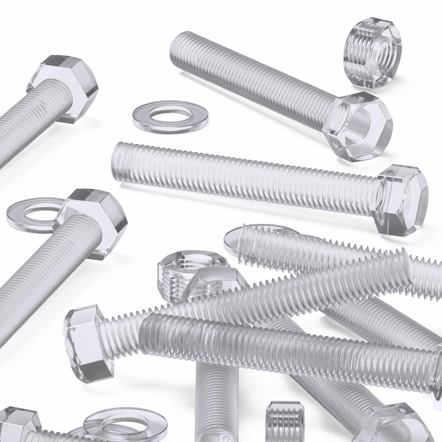30x Clear Acrylic Hex Head Plastic Screws & Bolts M8 x 60 mm, Nuts & Washers