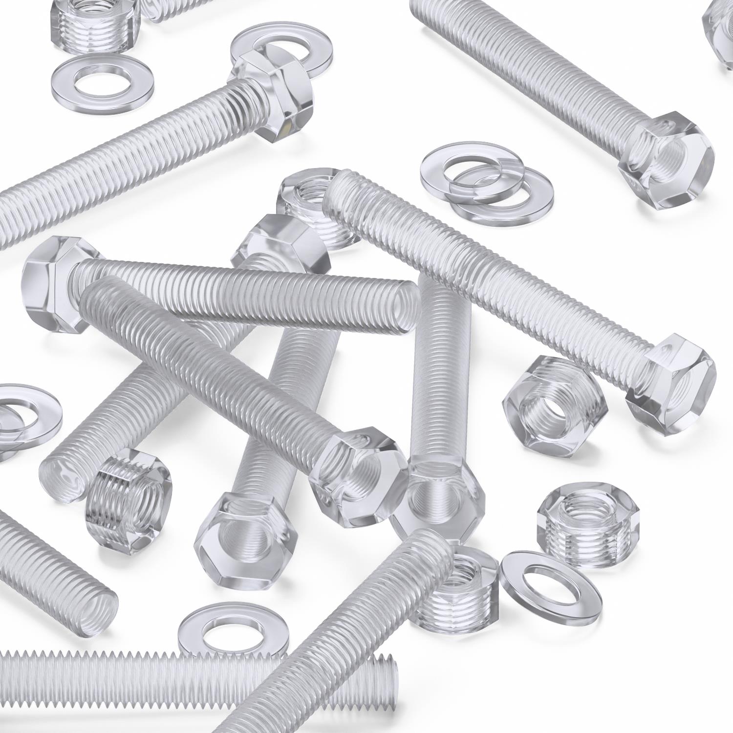 30x Clear Acrylic Hex Head Plastic Screws & Bolts M8 x 60 mm, Nuts & Washers