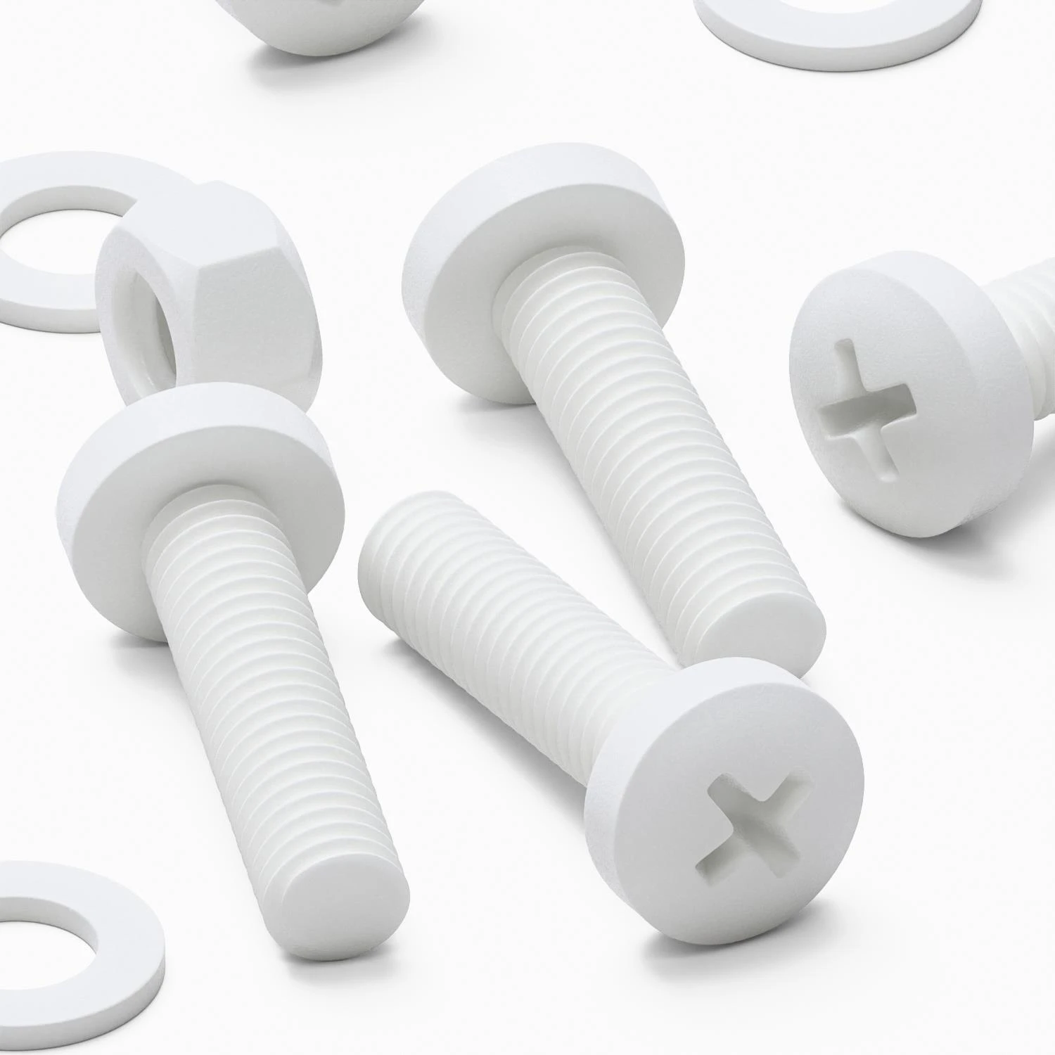 20x White PP Pan Head Plastic Screws & Bolts M5 x 20 mm, Nuts & Washers
