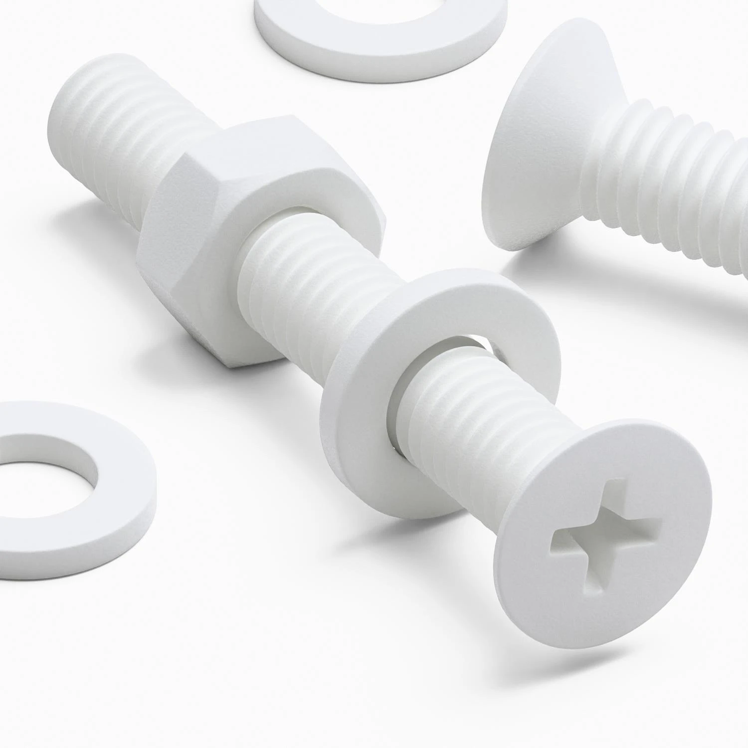 20x White PP Countersunk Plastic Screws & Bolts M6 x 40 mm, Nuts & Washers