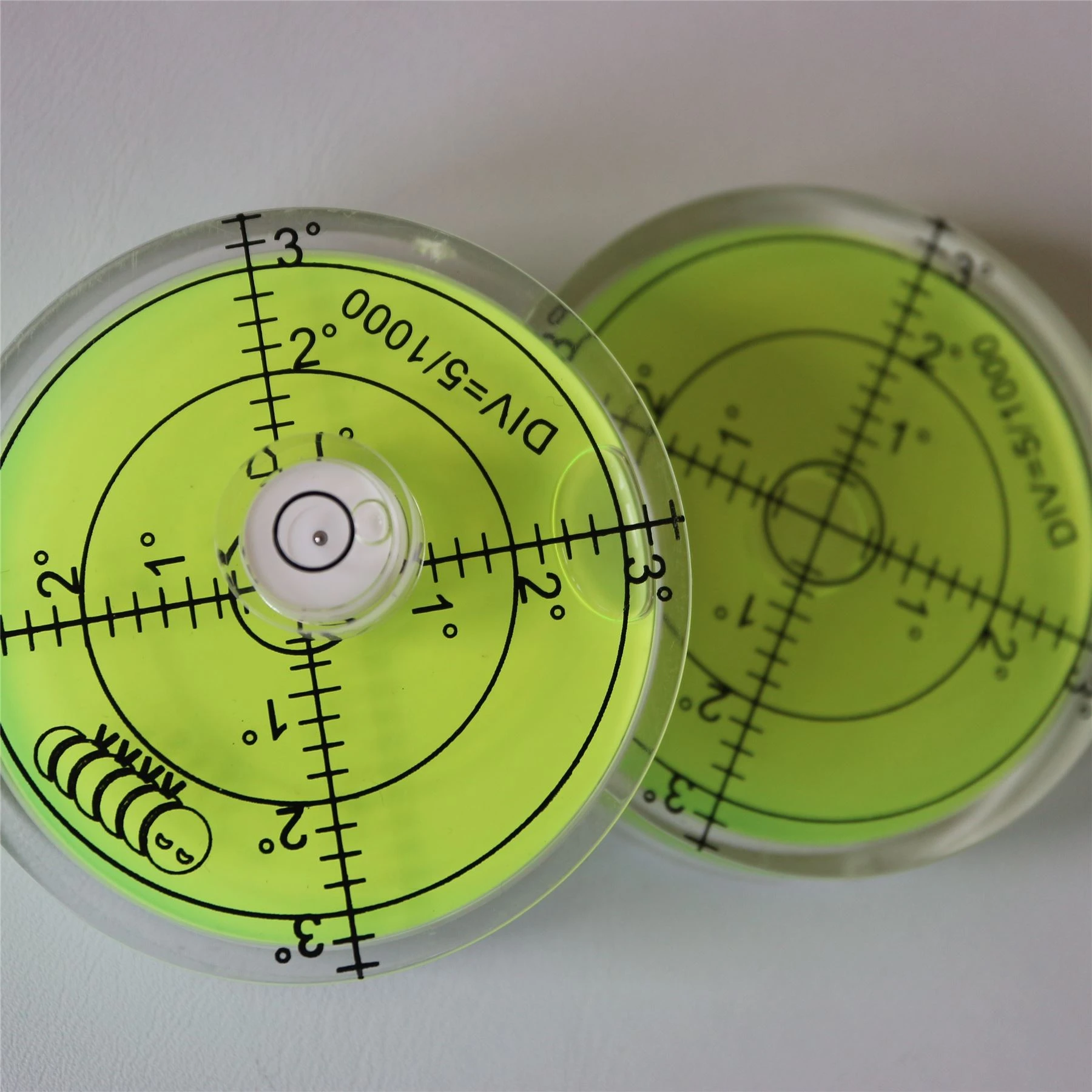 3x Acrylic 60 mm + 15 mm Diameter Bullseye Spirit Bubble Level, Round, Green