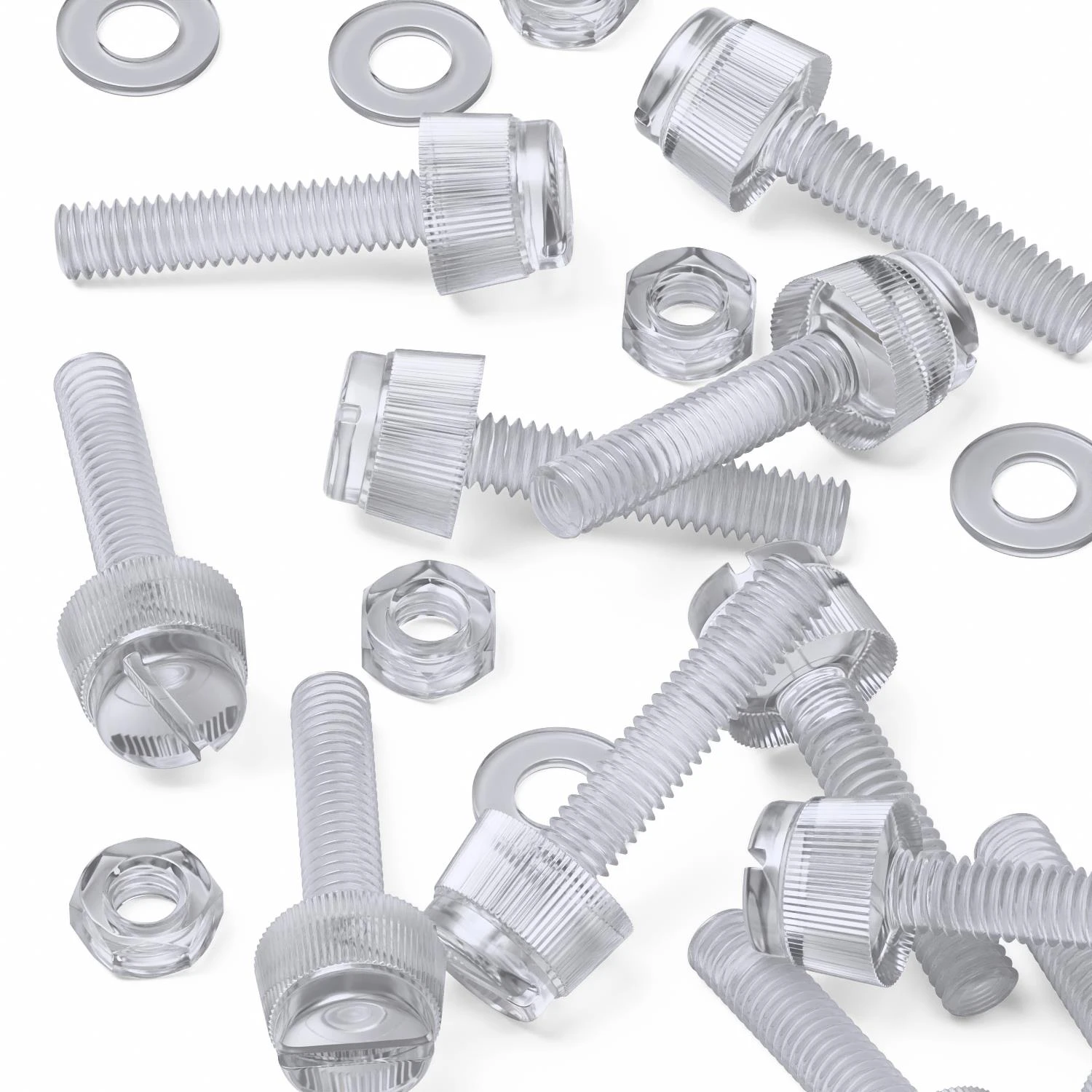 60x Clear Acrylic Slotted Knurled Thumbscrews M4 x 20 mm, Nuts & Washers