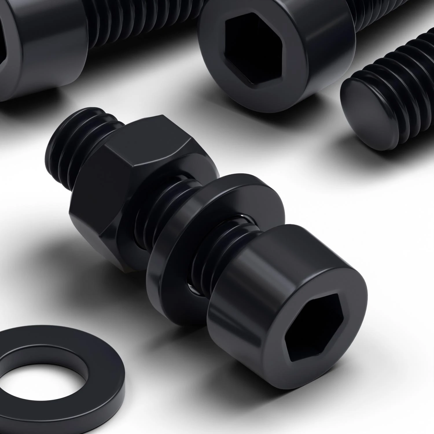 50x Black Nylon Socket Head Machine Screws M6 x 20 mm, Nuts & Washers