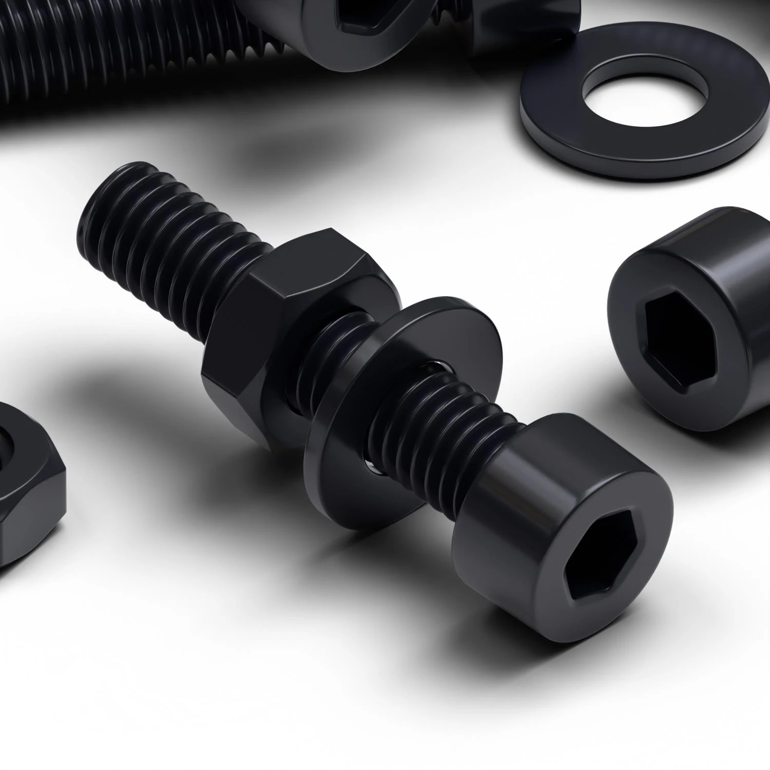 50x Black Nylon Socket Head Machine Screws M4 x 20 mm, Nuts & Washers
