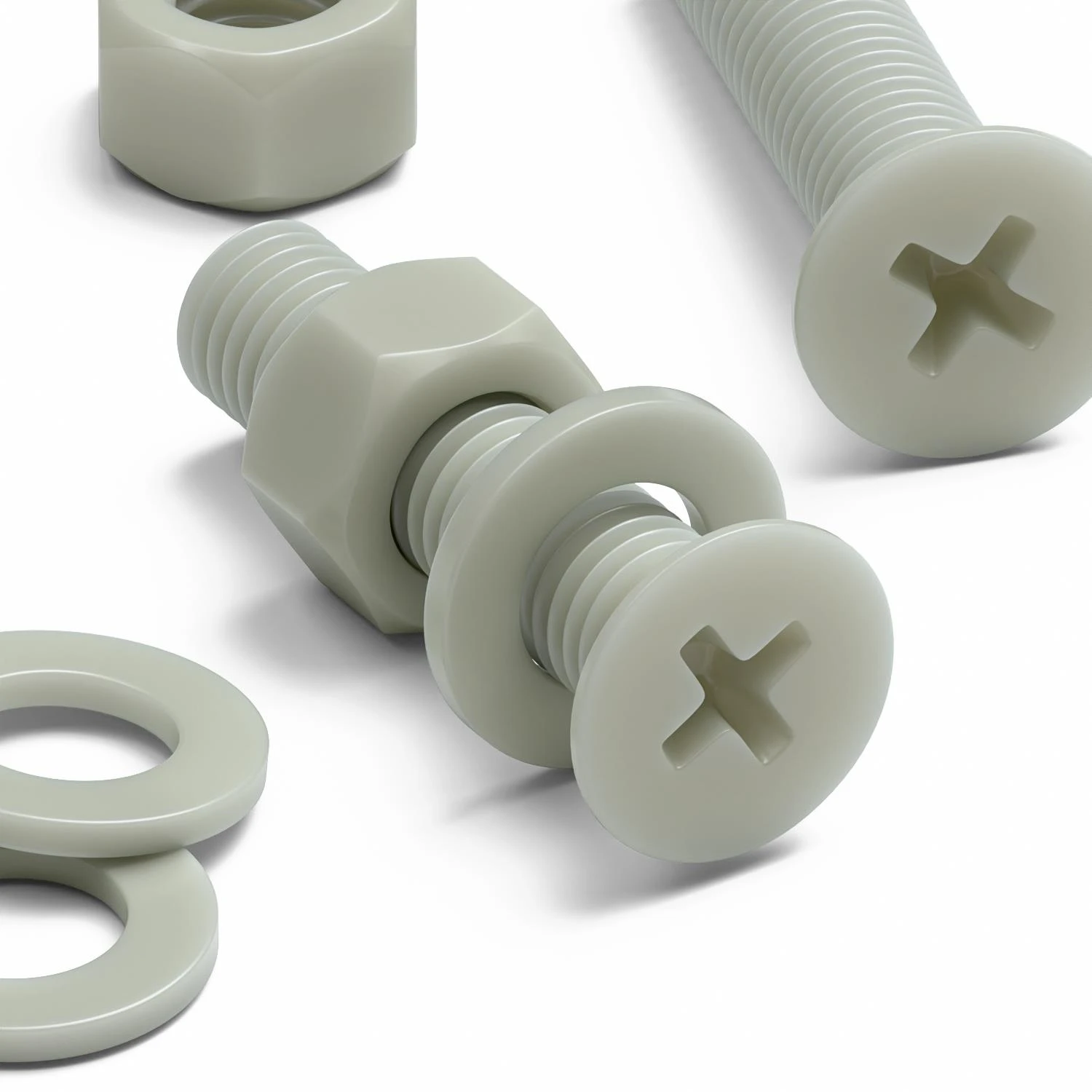 50x Glass Filled Nylon Countersunk Machine Screws M5 x 20 mm, Nuts & Washers