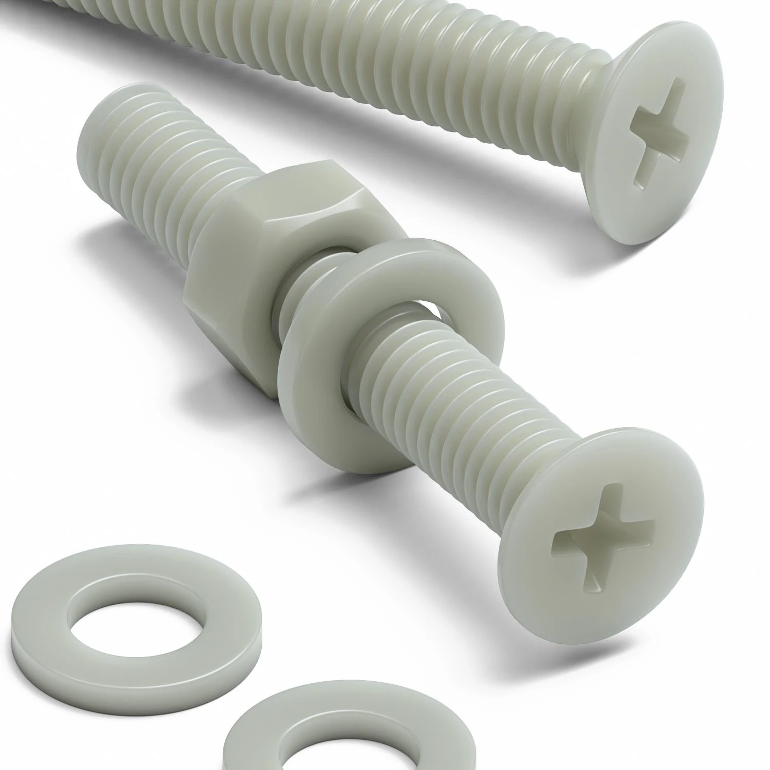 50x Glass Filled Nylon Countersunk Machine Screws M6 x 40 mm, Nuts & Washers