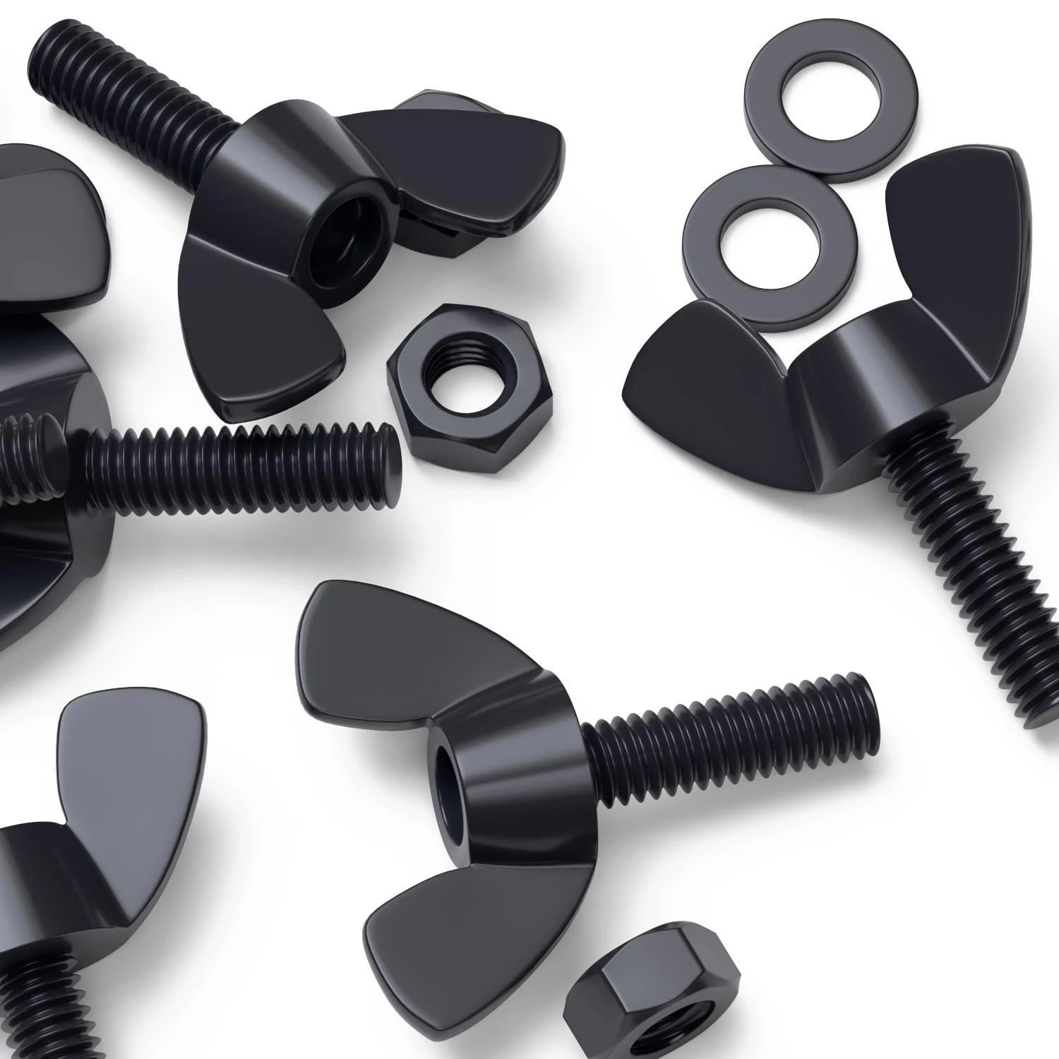 50x Black Nylon Plastic Butterfly Wing Screws M6 x 20 mm, Nuts & Washers
