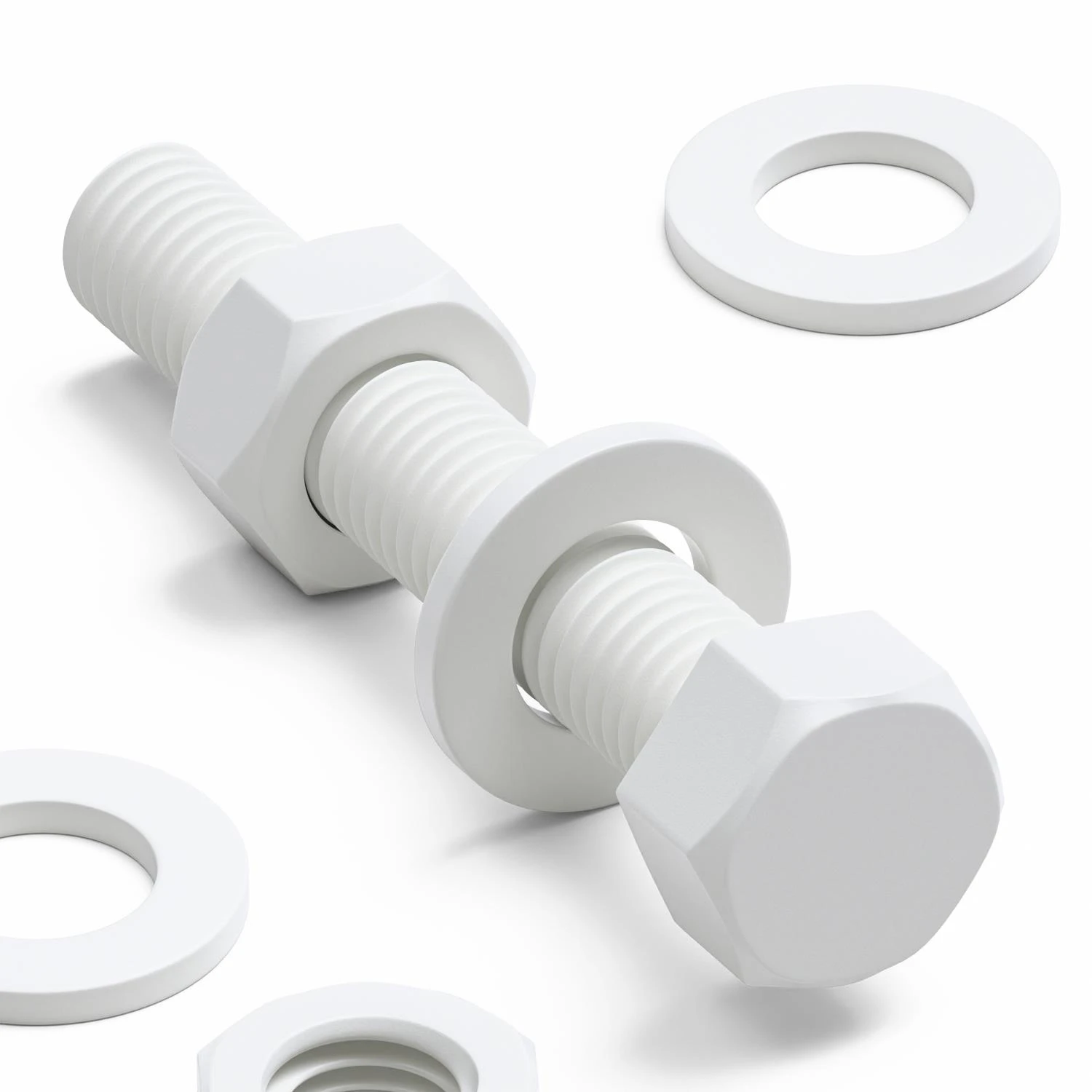 10x White PP Hex Head Plastic Screws & Bolts M10 x 60 mm, Nuts & Washers